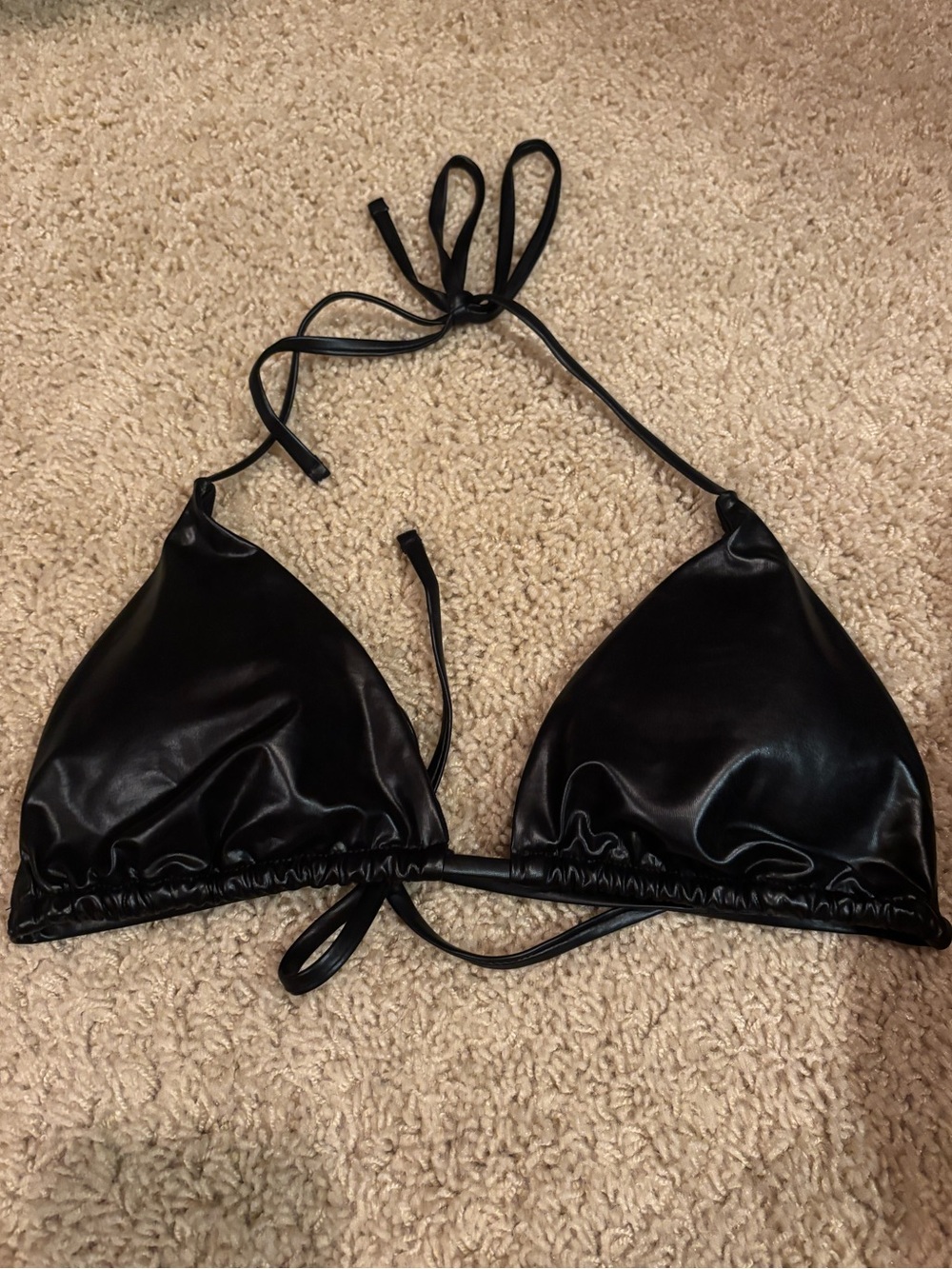 Missguided Black Satin Triangle Bikini Top